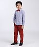 Babyhug Full Sleeves Checked Shirt with Bow & Pant - Blue Brown