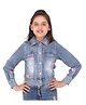 Cutecumber Flower Embroidered Denim Full Sleeves Jacket - Blue