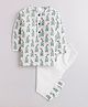 Polka Tots Full Sleeves Bunny Printed Night Suit - White & Green
