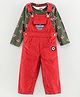 Babyhug Dungaree Set with Full Sleeves Tee Fox Print with Football Patch - Olive Rust