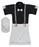 AJ Dezines Half Sleeves Shirt With Bow Tie Suspenders Cap With Striped Shorts - Black