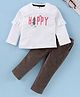 ToffyHouse Full Sleeves Top & Corduroy Pant Happy Print - Off White Brown