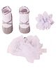 Baby Moo Socks With Floral Headband & Clip - Grey