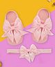 Baby Moo Bedazzled Anti Skid Bow Detailing Socks With Headband - Peach
