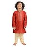 Maharaja Embroidered Neckline Full Sleeves Kurta With Pyjama Set - Red