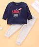 Bodycare Full Sleeves Winter Tee & Lounge Pant Set Text Print - Blue