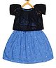Young Birds Polka Dot Printed Dress With Lacey Top - Black & Blue