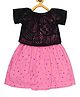 Young Birds Polka Dot Printed Dress With Lacey Top - Black & Pink