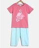 Tales & Stories Half Sleeves Flamingo Print Tee With Capri  - Pink