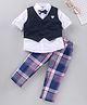 ToffyHouse 3 Piece Full Sleeves Party Suit With Bow - Navy Blue White