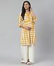 Anayna Three Fourth Sleeves Checkered Maternity Kurta - Yellow