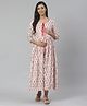 Anayna Self Design Dress With Three Fourth Sleeves Printed Long Shrug - Pink