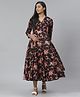 Anayna Three Fourth Sleeves Floral Print Dress - Black