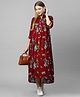 MomToBe Three Fourth Sleeves Flower Print Maternity Dress -  Maroon