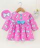 Yellow Duck Full Sleeves Bow Printed Frock - Pink