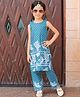 Woonie Sleeveless Floral Print Kurta & Straight Pants Set - Blue
