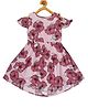 Young Birds Short Sleeves Cold Shoulder Floral Print High Low Dress - Pink