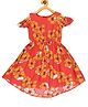 Young Birds Short Sleeves Cold Shoulder Floral Print High Low Dress - Orange