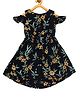 Young Birds Short Sleeves Cold Shoulder Floral Print High Low Dress - Black
