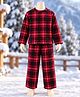 CrayonFlakes Polar Fleece Full Sleeves Checked Night Suit - Red