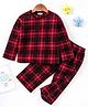 CrayonFlakes Polar Fleece Full Sleeves Checked Night Suit - Red