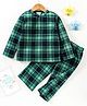 CrayonFlakes Polar Fleece Full Sleeves Checked Night Suit - Green