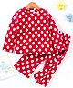 CrayonFlakes Full Sleeves Polar Fleece Polka Dots Print Night Suit - Red