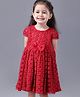 Babyhug Short Sleeves Party Wear Frock with Bow - Red