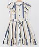 Peppermint Half Sleeve Striped Flared Dress - Blue