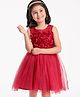 Babyhug Sleeveless Party Wear Frock with 3D Flowers on Yoke - Red