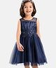 Babyhug Sleeveless All over Glitter Party Wear Frock with Rose Patch On Waist Line - Navy