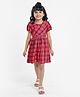 Babyoye Short Sleeves Rayon Knee Length Checked Frock - Red