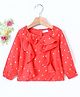 Babyoye Full Sleeves Frilled Cotton Tee Heart Print - Red