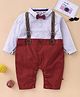 Brats and Dolls Full Sleeves Party Wear Romper with Bow and Suspenders - Maroon