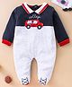 BRATS AND DOLLS Full Sleeves Footed Sleep Suit Car Embroidery - Blue
