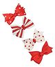 Funkrafts Pack Of 4 Striped & Polka Dot Printed Bow Hair Clips - Red & White
