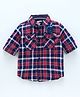 JusCubs Full Sleeves Checkered Bio Wash Shirt - Navy Blue
