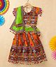 Banjara India Navratri Half Sleeves Kutchi Embroidered Choli With Lehenga & Dupatta - Orange