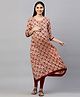 MomToBe Three Fourth Sleeves All Over Flower Print Maternity Kurti - Brown