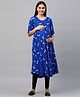 MomToBe Half Sleeves Flower Print Maternity Kurti - Blue