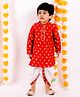 Little Bansi Full Sleeves Flower Motif Design Kurta With Dhoti  - Red and Cream