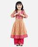 BownBee Three Fourth Sleeves Floral Block Print Anarkali Kurta With Palazzo - Yellow