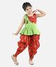 BownBee Sleeveless Long Peplum Top With Printed Dhoti - Green
