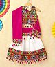 Banjara India Sleeveless Navratri Kutchi Embroidery Detailing Halter Neck Choli With Lehenga & Dupatta - White