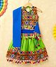 Banjara India Sleeveless Navratri Kutchi Embroidery Detailing Halter Neck Choli With Lehenga & Dupatta - Green