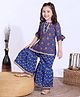 Nitara Couture Three Fourth Sleeves Kurti & Palazzo Floral Print - Blue