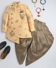 Fourfolds Full Sleeves Floral Motif Sherwani With Dhoti - Peach