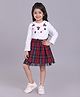 Babyhug Full Sleeves Top & Checkered Skirt Set Floral Embroidered - White Red