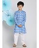Vastramay Full Sleeves Ikkat Kurta Pyjama - Aqua Blue And White