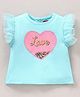 Babyhug Half Sleeves Tee With Heart Applique Sequins and Mesh Frill Detailing - Blue